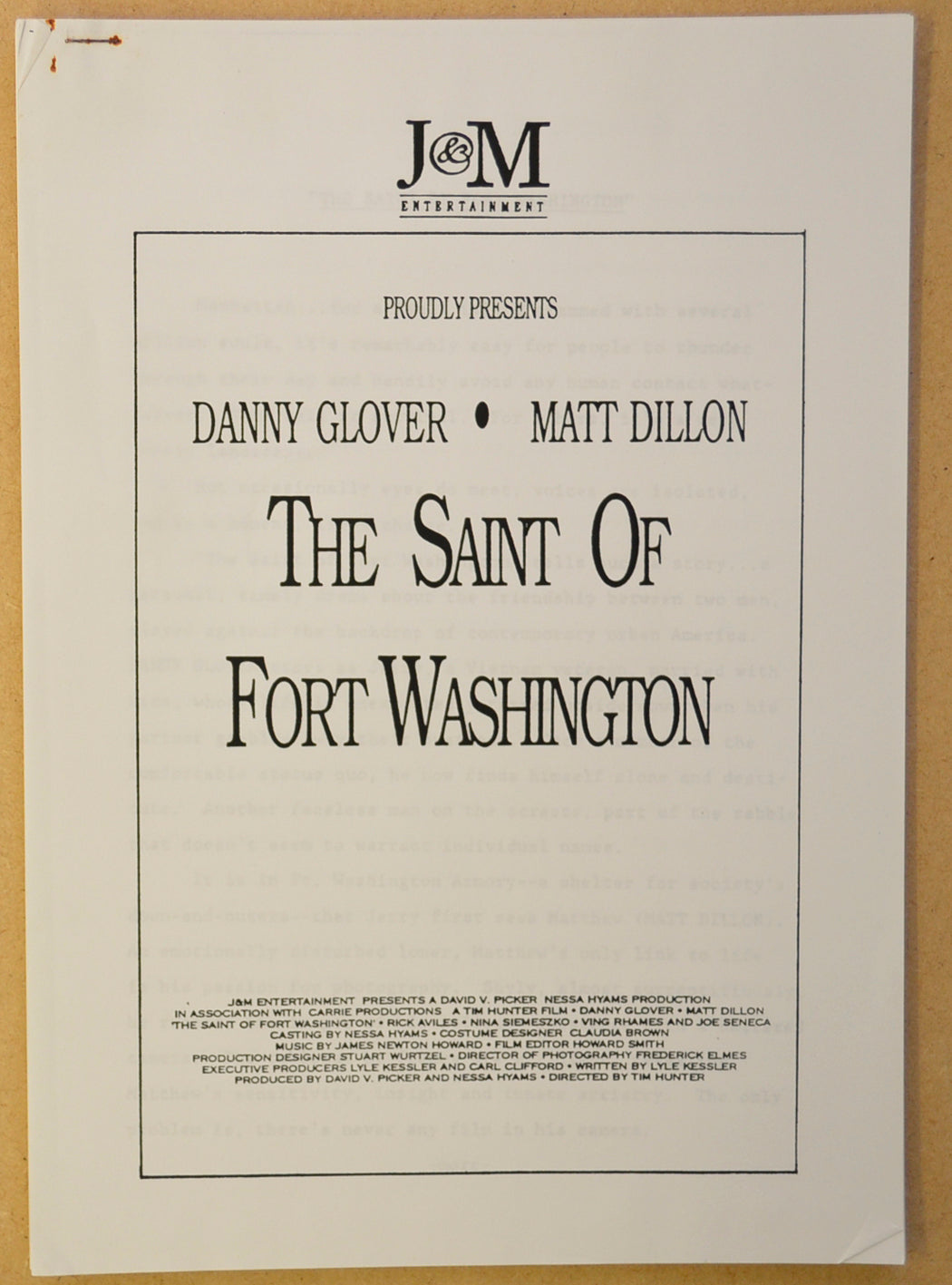 SAINT OF FORT WASHINGTON Original Cinema Press Kit – Production Info 