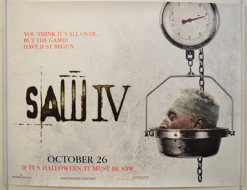 Saw IV  (Teaser / Advance Version)  Original Quad Poster - Film Poster - Movie Poster 