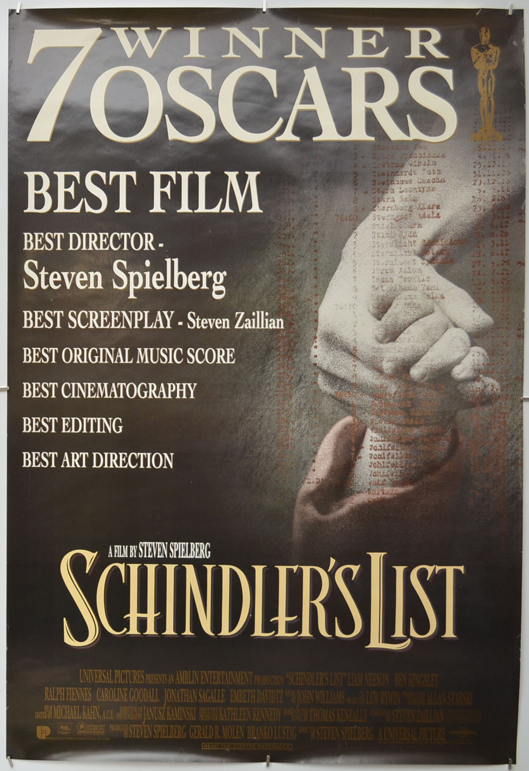 Schindler’s List Original One Sheet Poster - Film Poster - Movie Poster