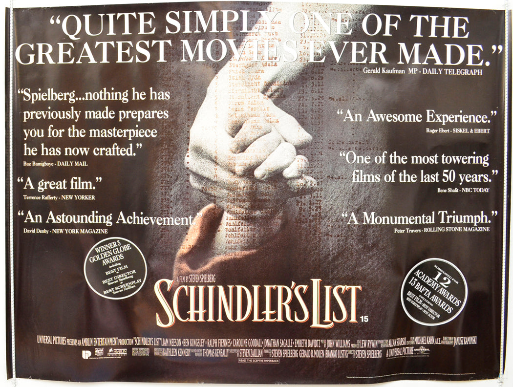 “Schindler's List” Original British Quad Poster - Film Poster - Movie ...