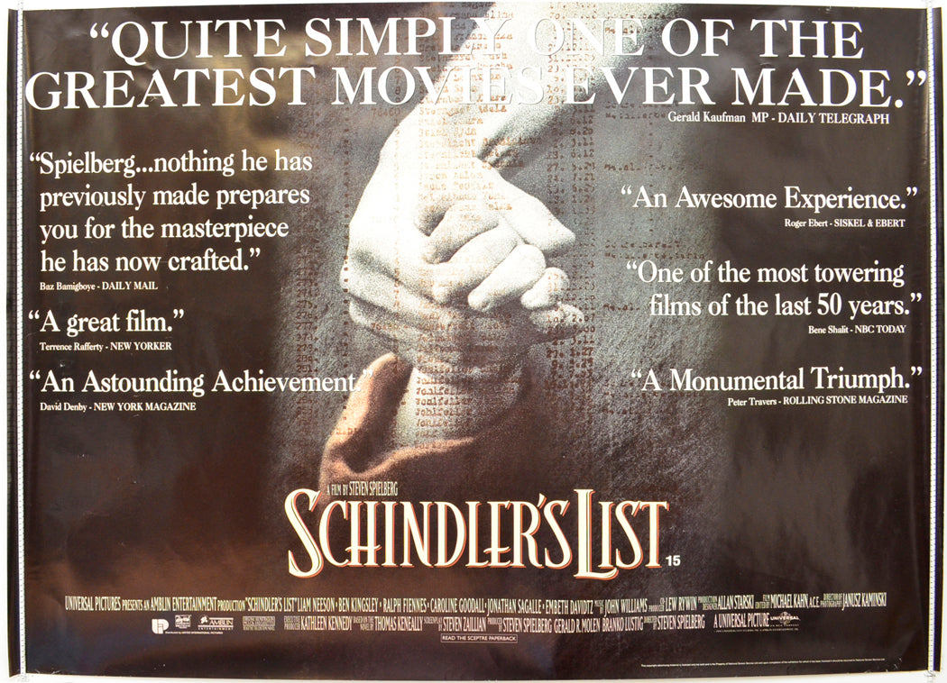 Schindler's List  Original British Quad Poster - Film Poster - Movie Poster 