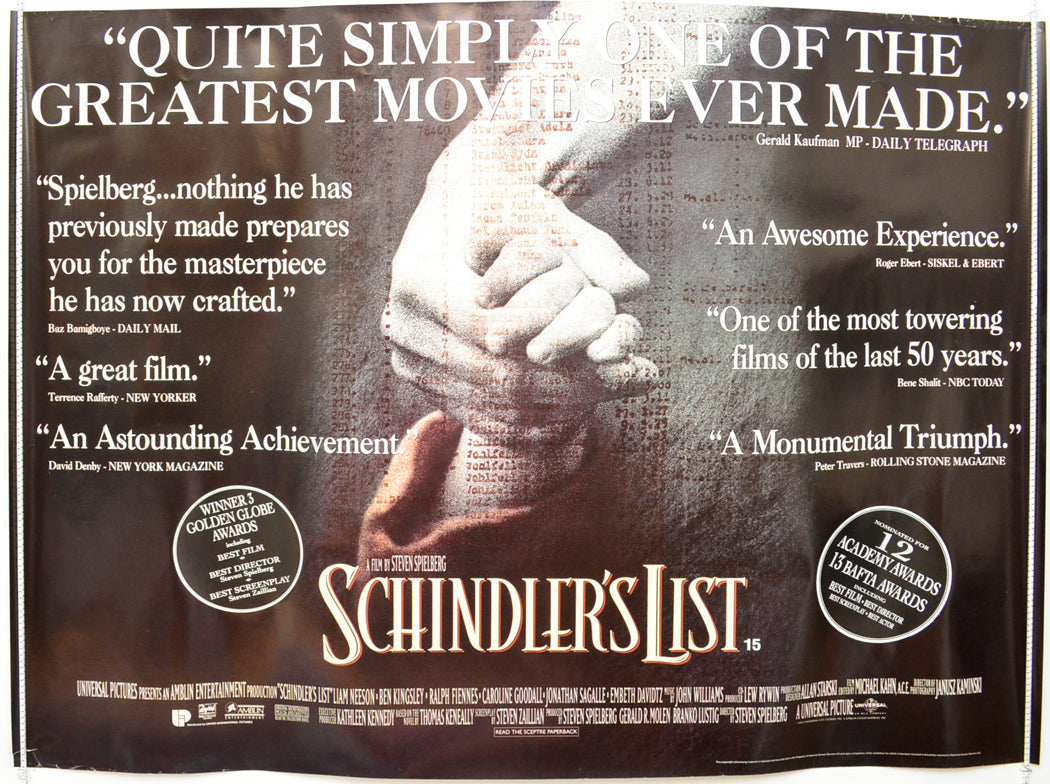 Schindler's List  Original British Quad Poster - Film Poster - Movie Poster 