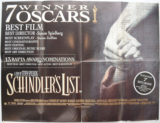 Schindler's List Original Quad Poster - Film Poster - Movie Poster