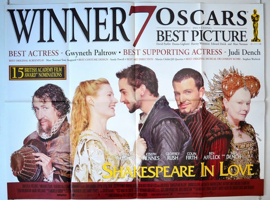 Shakespeare In Love  (Oscar Winner Version)   Original British Quad Poster - Movie Poster