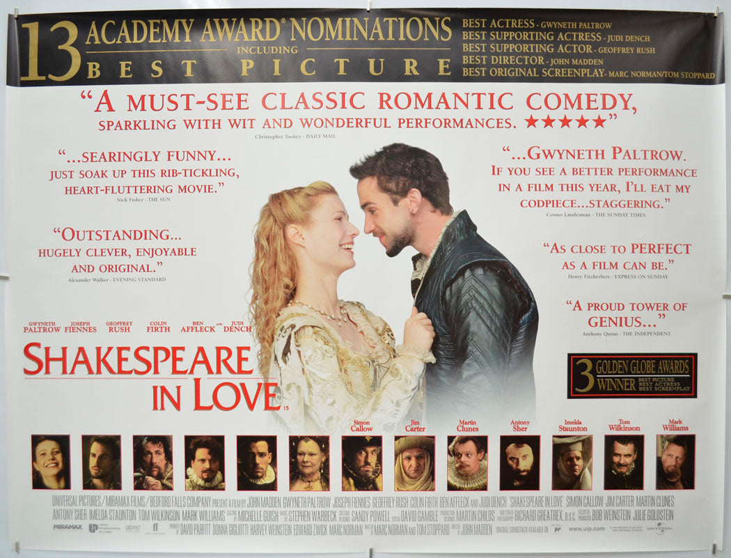 Shakespeare In Love (Reviews Version) Original Quad Poster - Film Poster - Movie Poster