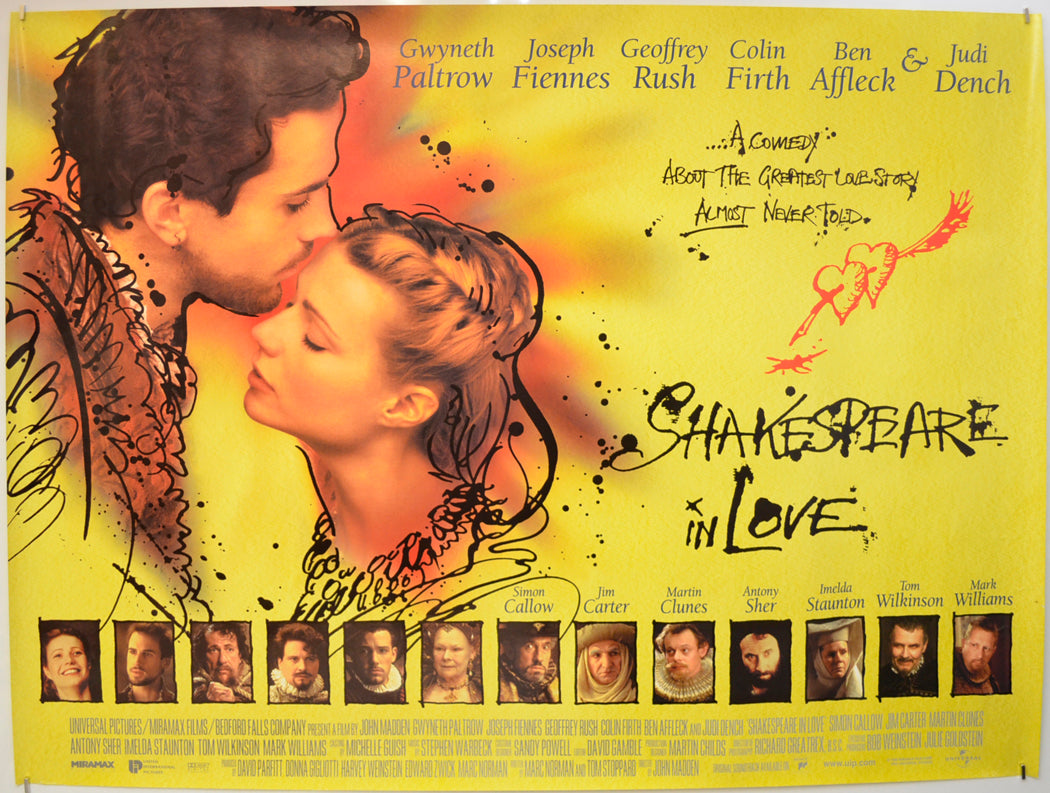 Shakespeare In Love  (Original Yellow Version) Original Quad Poster - Film Poster - Movie Poster