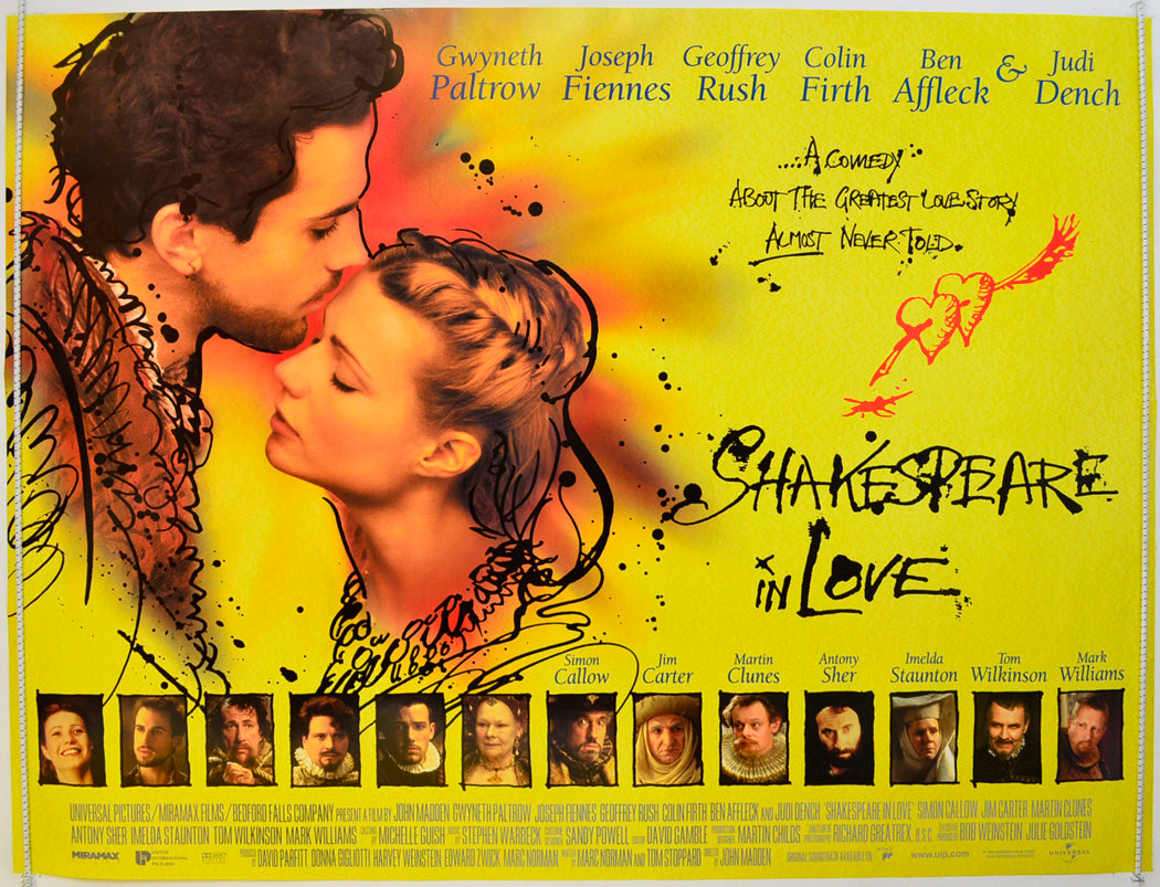 Shakespeare In Love  (Original Yellow Version)   Original Quad Poster - Film Poster - Movie Poster  