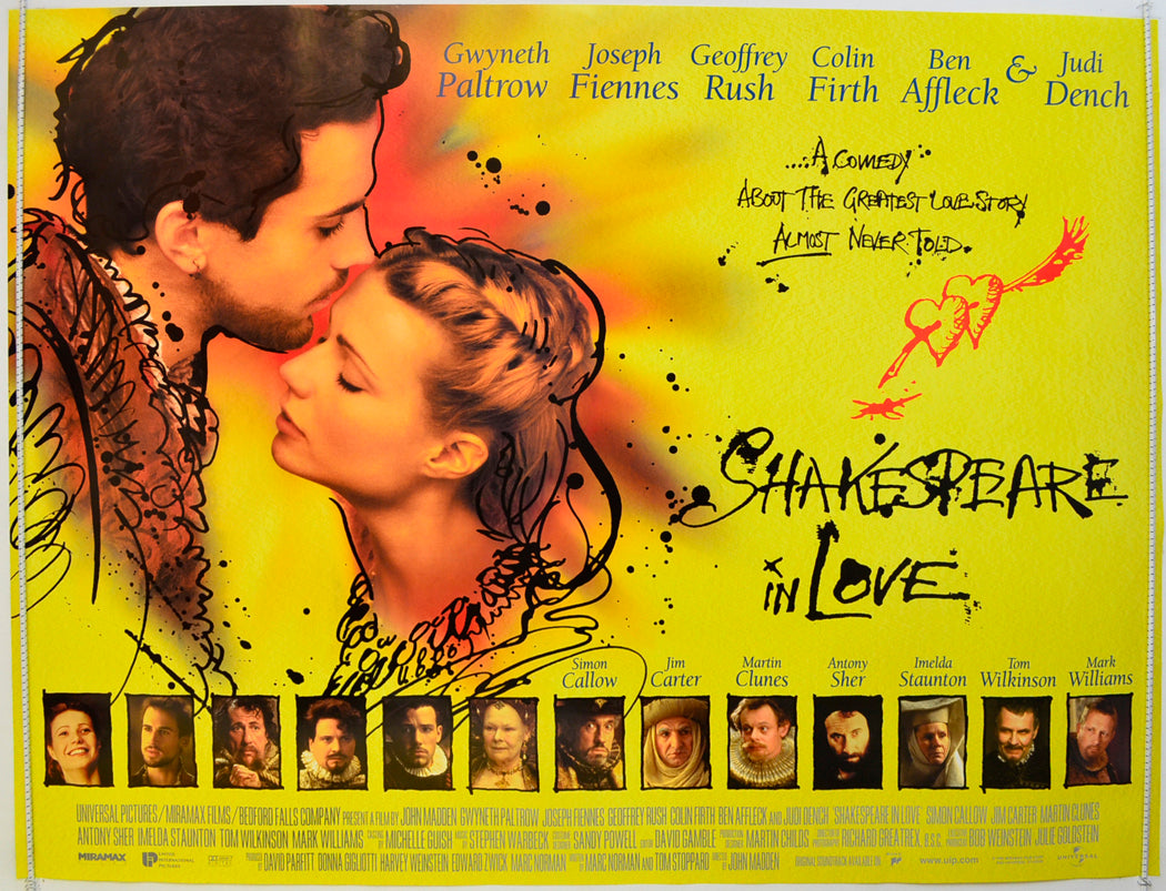 Shakespeare In Love  (Original Yellow Version)   Original Quad Poster - Film Poster - Movie Poster  