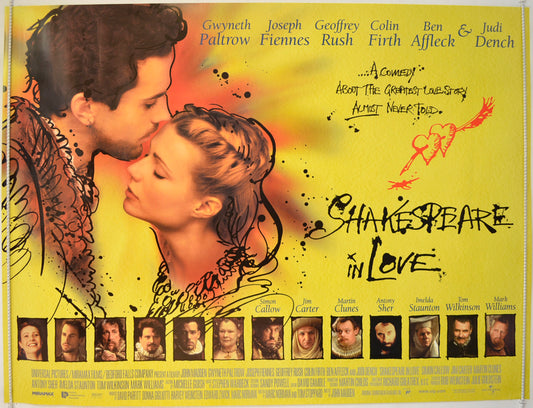 Shakespeare In Love  (Original Yellow Version)  Original Quad Poster - Film Poster - Movie Poster 