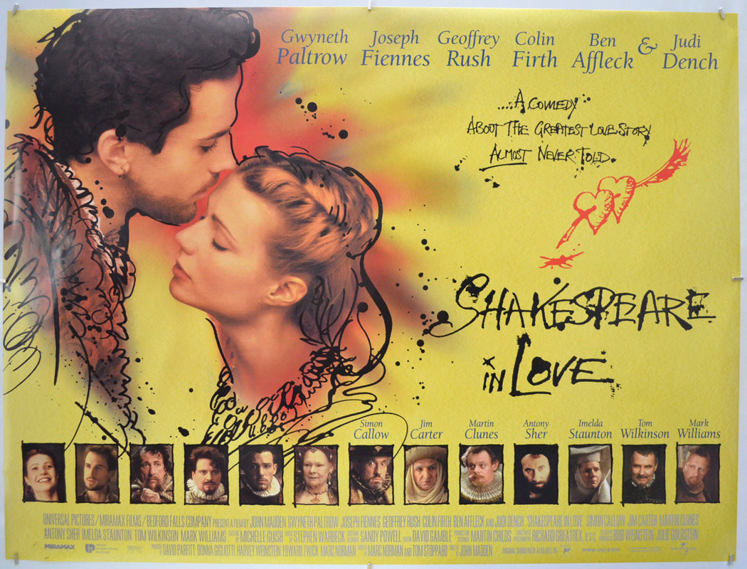 Shakespeare In Love (Original Yellow Version)  Original Quad Poster - Film Poster - Movie Poster