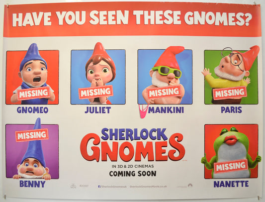 Sherlock Gnomes (Missing Teaser / Advance Version)  Original Quad Poster - Film Poster - Movie Poster