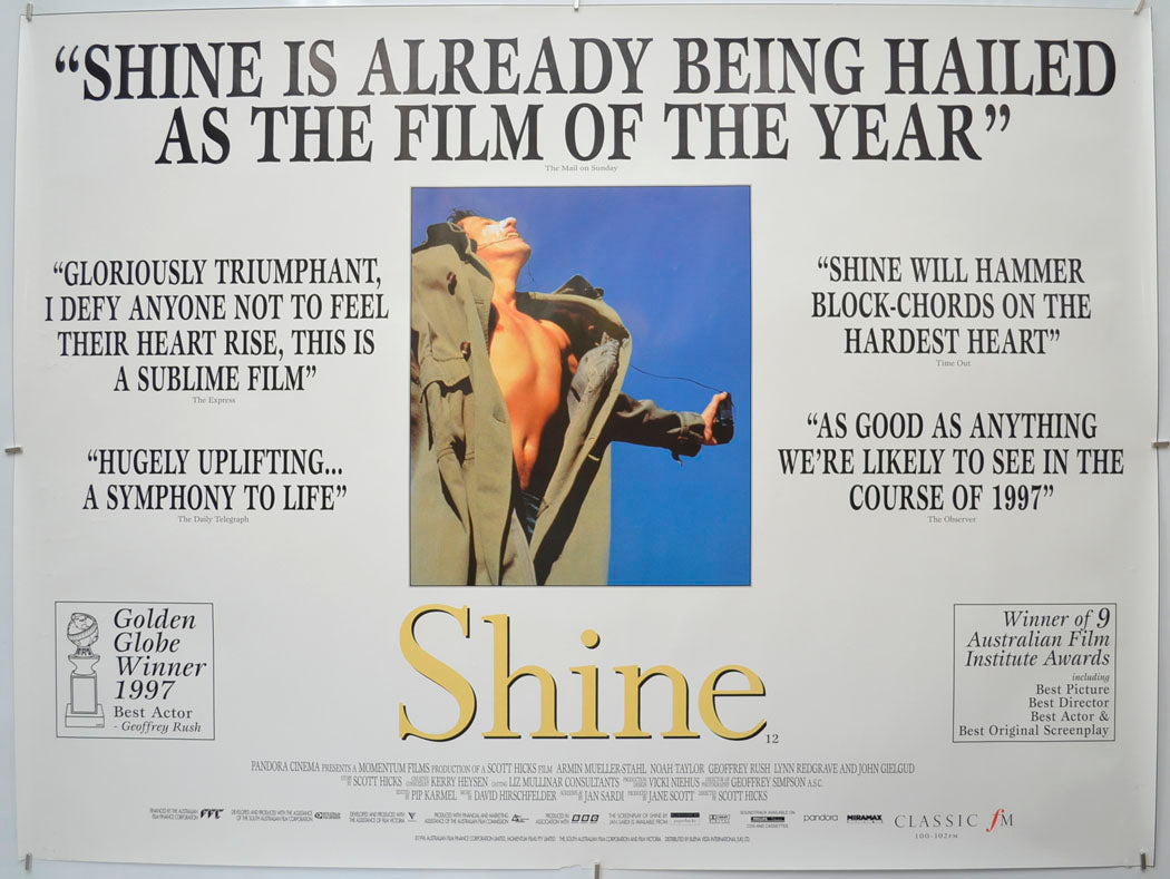 Shine (Reviews Version) Original Quad Poster - Film Poster - Movie Poster