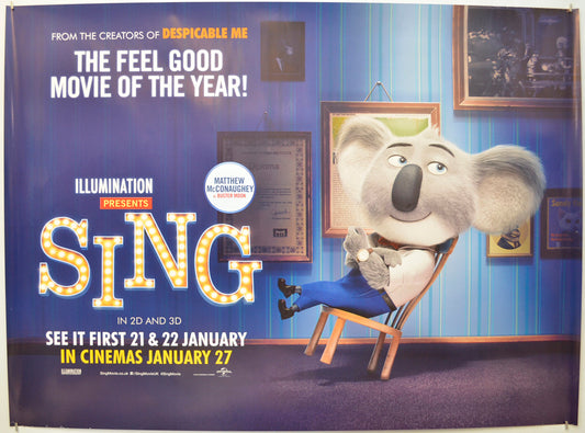 Sing (Buster Moon Version)  Original Quad Poster - Film Poster - Movie Poster