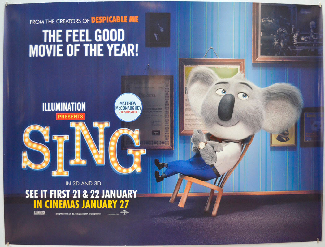 Sing (Buster Moon Version)  Original Quad Poster - Film Poster - Movie Poster