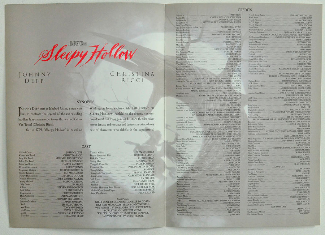 SLEEPY HOLLOW – Synopsis / Credits Booklet - Back