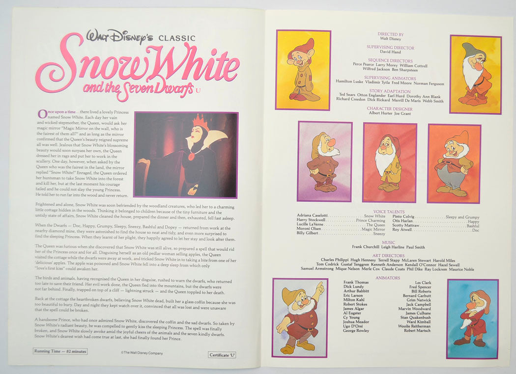 SNOW WHITE AND THE SEVEN DWARFS Cinema Exhibitors Synopsis Credits Booklet - INSIDE 