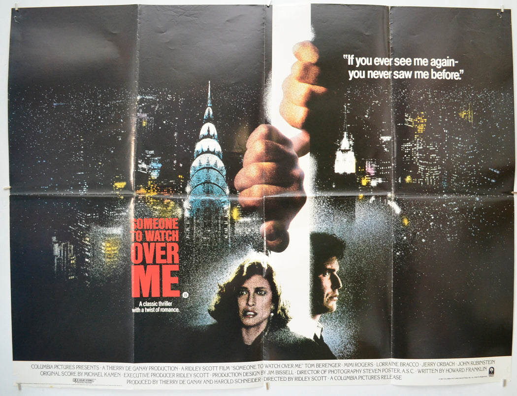 Someone To Watch Over Me Original Quad Poster - Film Poster - Movie Poster  