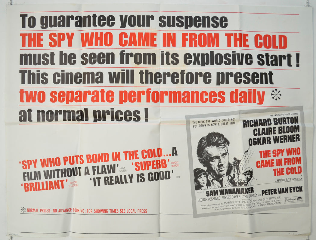 The Spy Who Came In From The Cold   Original Quad Poster - Film Poster - Movie Poster 