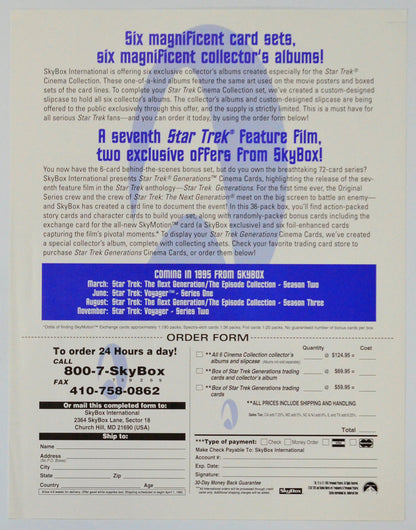Star Trek : Cinema Collection Trading Card set by Skybox (Order Form)