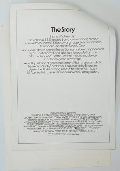 Star Trek II : The Wrath Of Khan Cinema Exhibitors Campaign Pressbook (page 1 back)