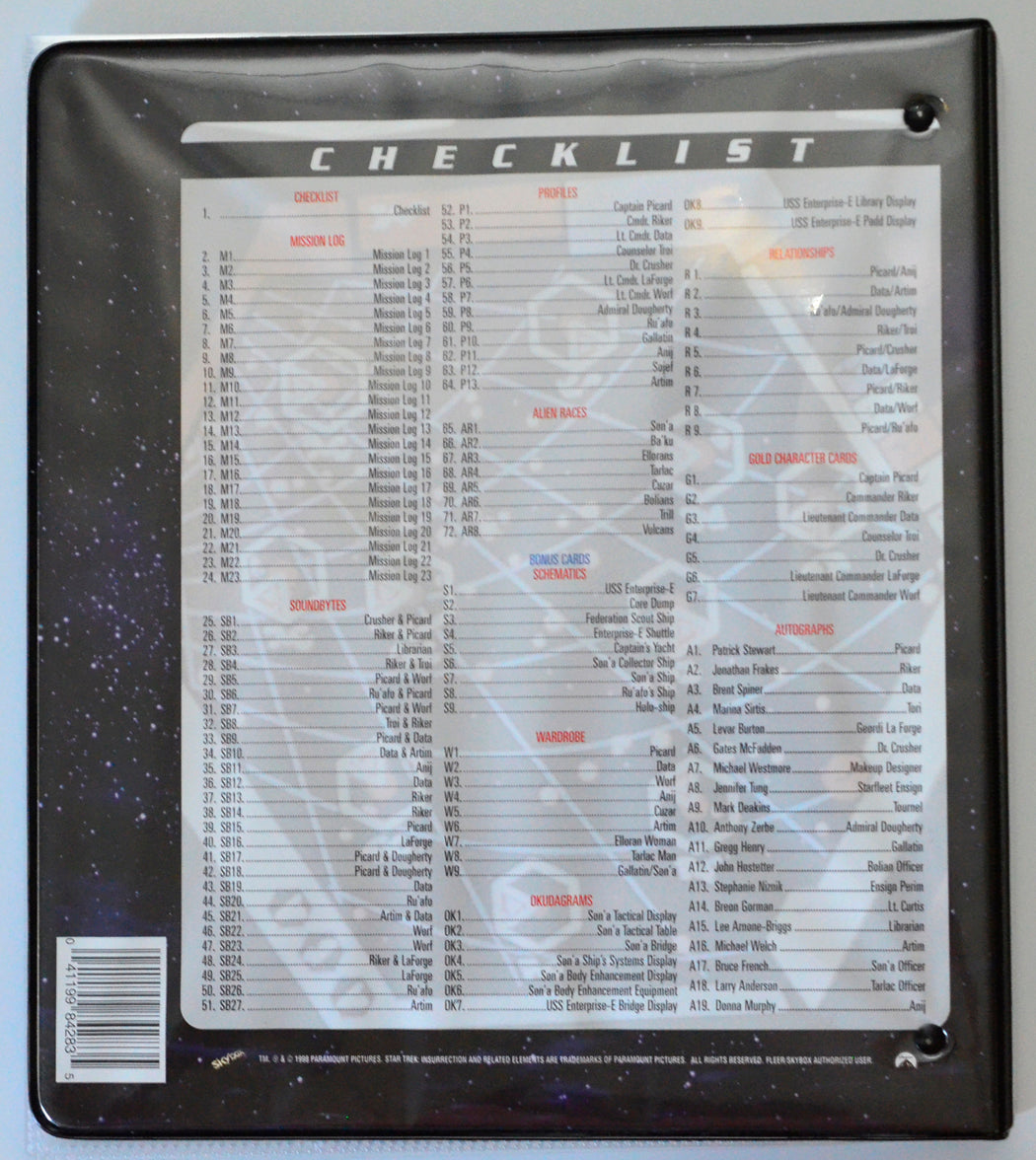 Star Trek : Insurrection Trading Cards and Binder by Skybox (binder back)