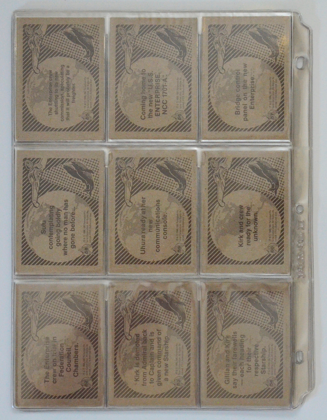 Star Trek IV : The Voyage Home Trading Card set by FTCC (back of cards 55-60)