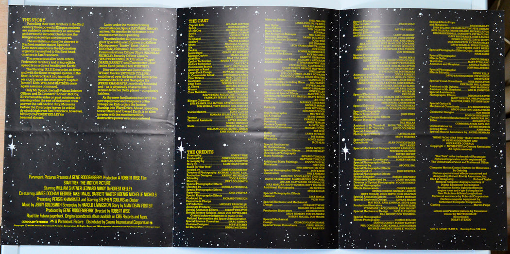 Star Trek: The Motion Picture Original Cinema Exhibitors Press Synopsis / Credits Booklet (opened out front)