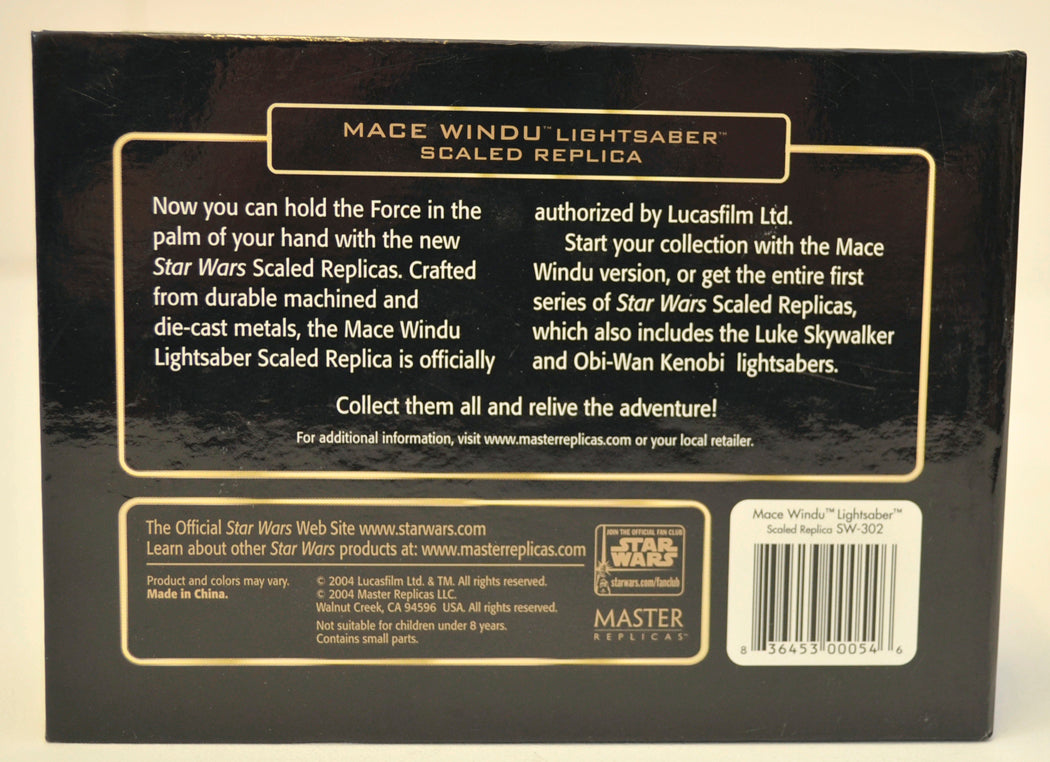 STAR WARS – MASTER REPLICAS - MACE WINDU SCALED LIGHTSABER (BOX BACK View)  