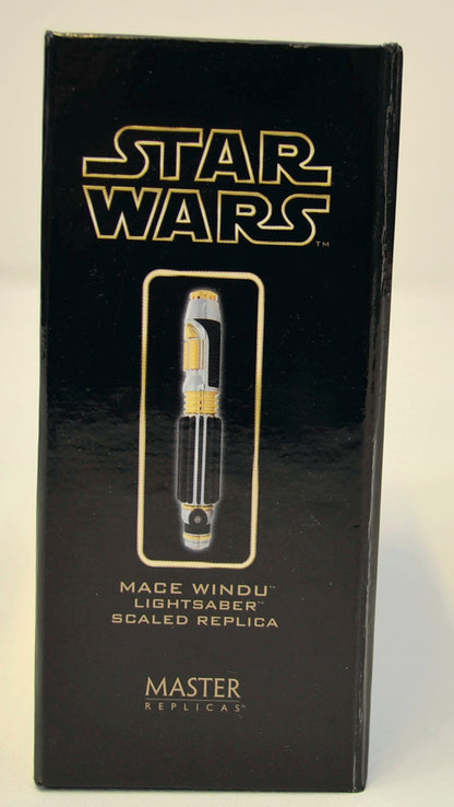 STAR WARS – MASTER REPLICAS - MACE WINDU SCALED LIGHTSABER (BOX SIDE 1 View)  