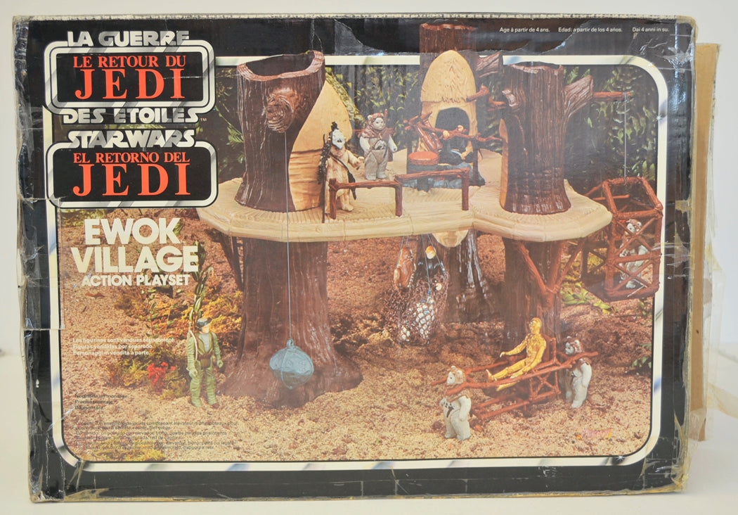 STAR WARS - RETURN OF THE JEDI - EWOK VILLAGE - Palitoy Toy - tri-logo (BOX BACK View)  