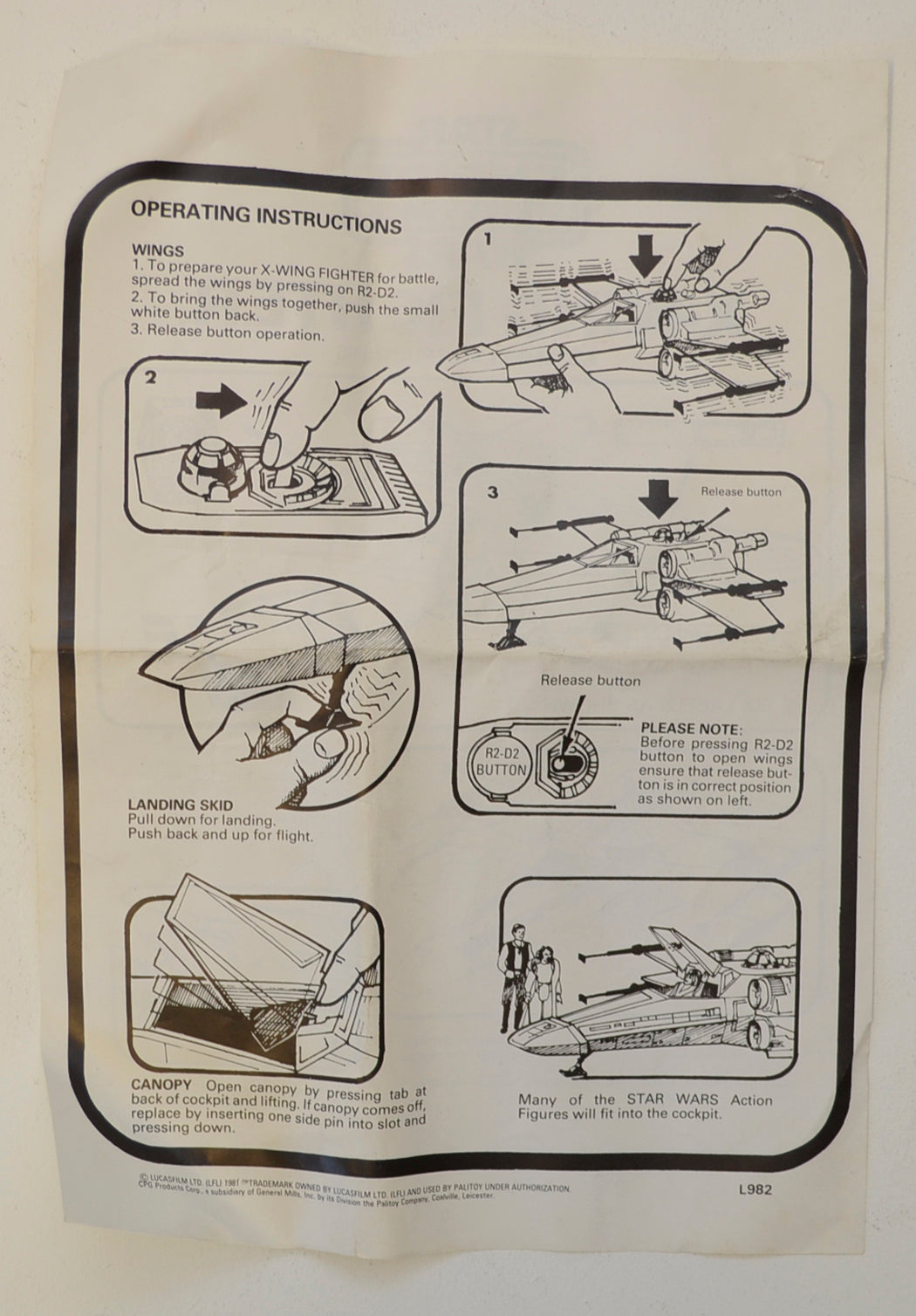 STAR WARS : EMPIRE STRIKES BACK - X-WING FIGHTER - Palitoy Toy - 33388 (INSTRUCTION SHEET - BACK)  