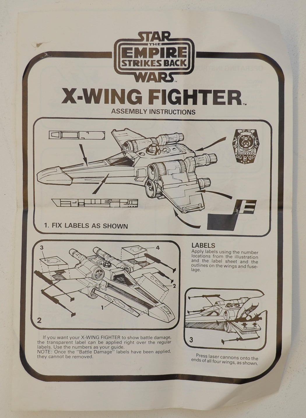 STAR WARS : EMPIRE STRIKES BACK - X-WING FIGHTER - Palitoy Toy - 33388 (INSTRUCTION SHEET - FRONT)  