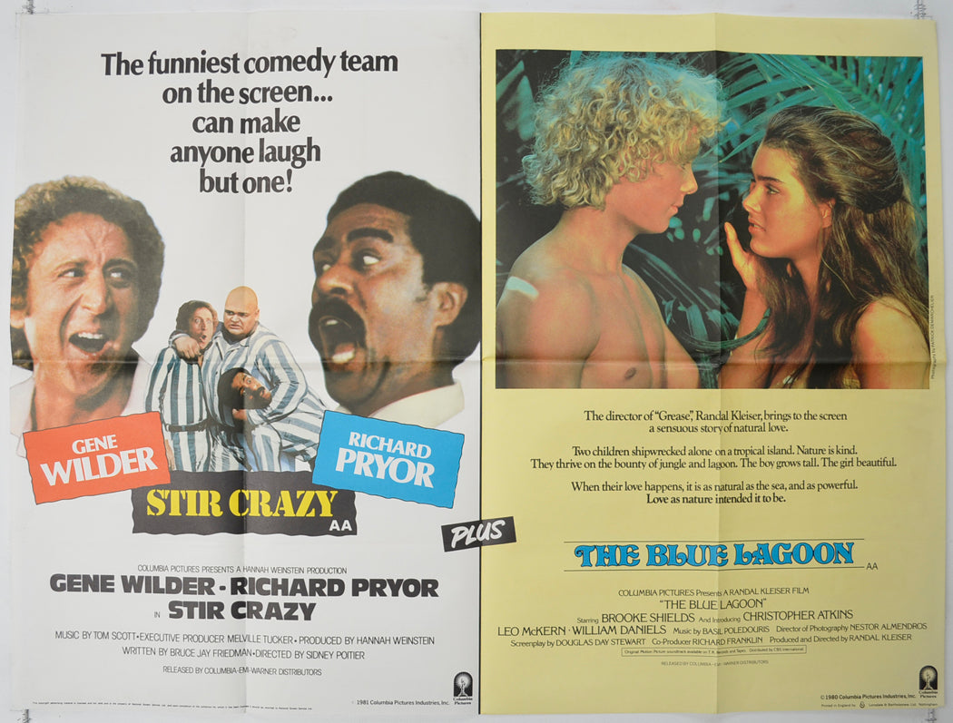 Stir Crazy / The Blue Lagoon  (Double Bill)  Original Quad Poster - Film Poster - Movie Poster 