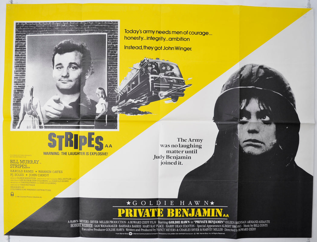 Stripes / Private Benjamin  (Double Bill)  Original Quad Poster - Film Poster - Movie Poster 