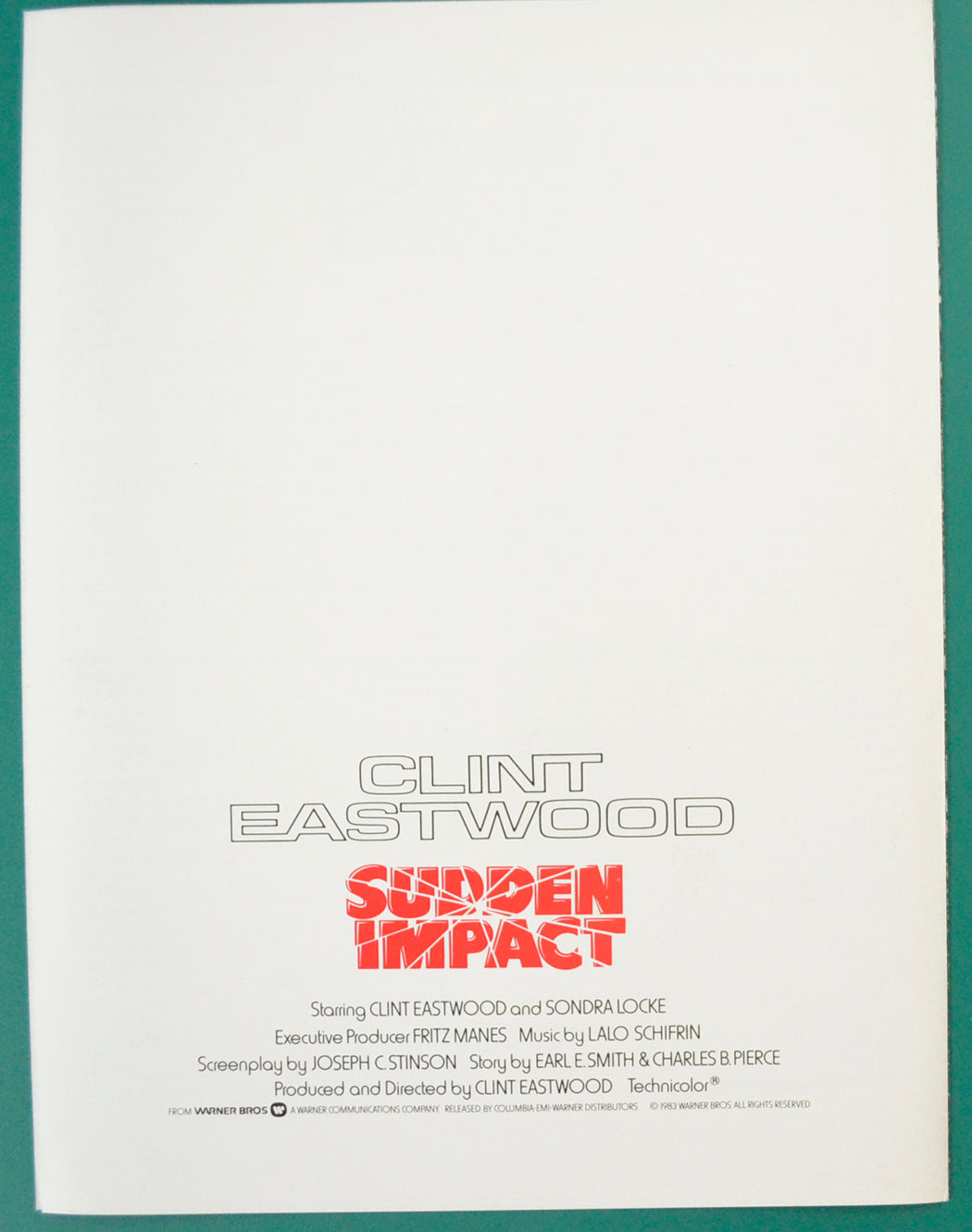 SUDDEN IMPACT – Cinema Exhibitors Campaign Press Book – Synopsis Back