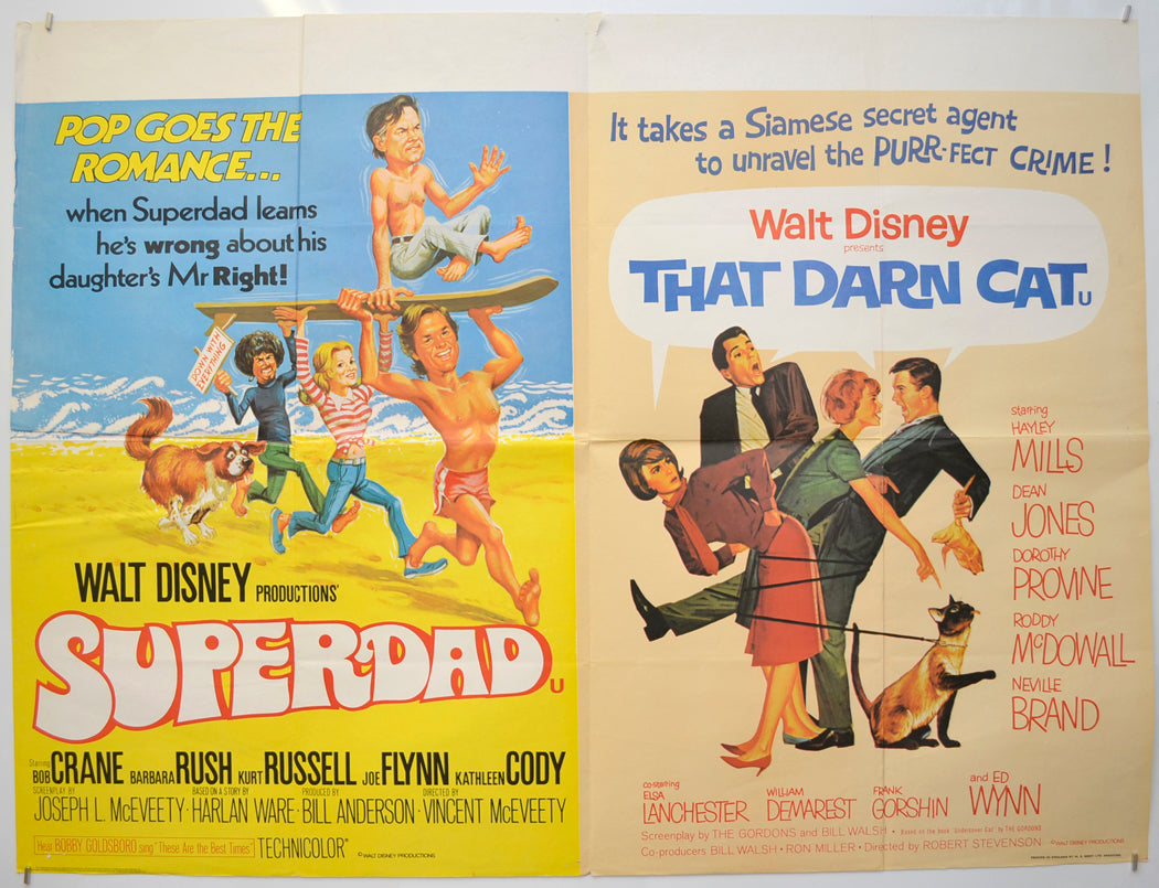 Superdad / That Darn Cat (Double Bill)  Original Quad Poster - Film Poster - Movie Poster