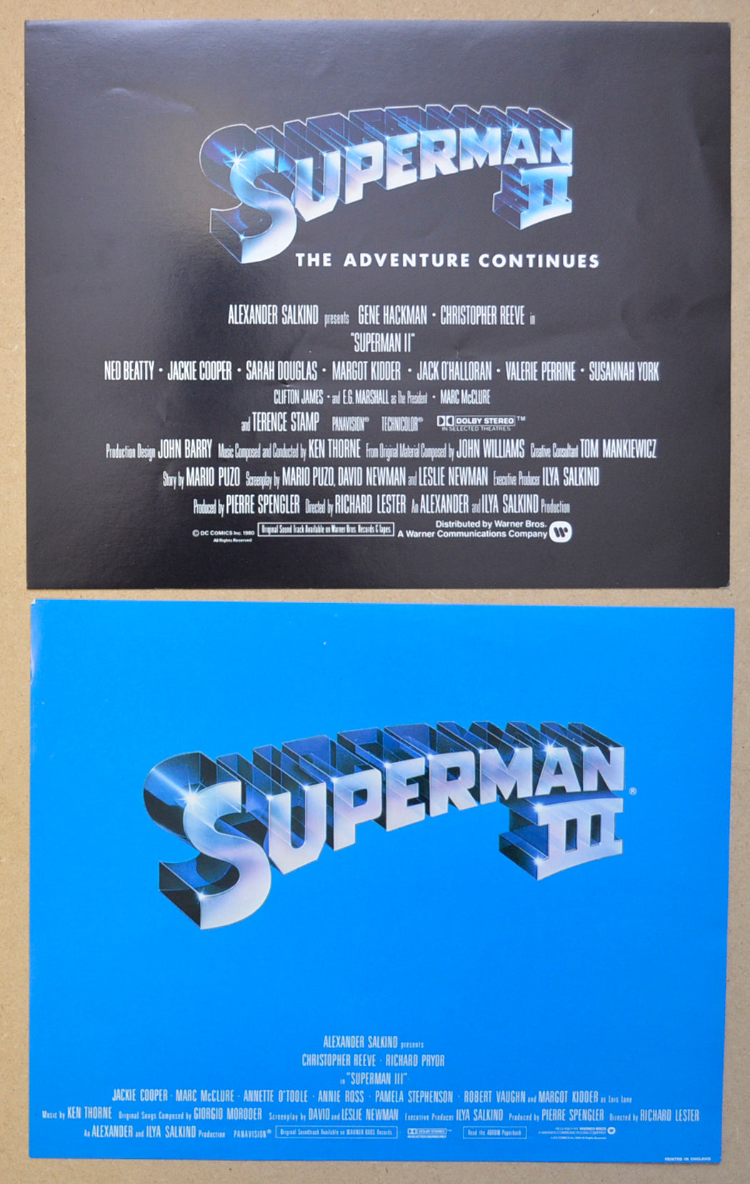 SUPERMAN II AND III 2 Original Colour Front Of House Stills / 8x10 Lobby Cards