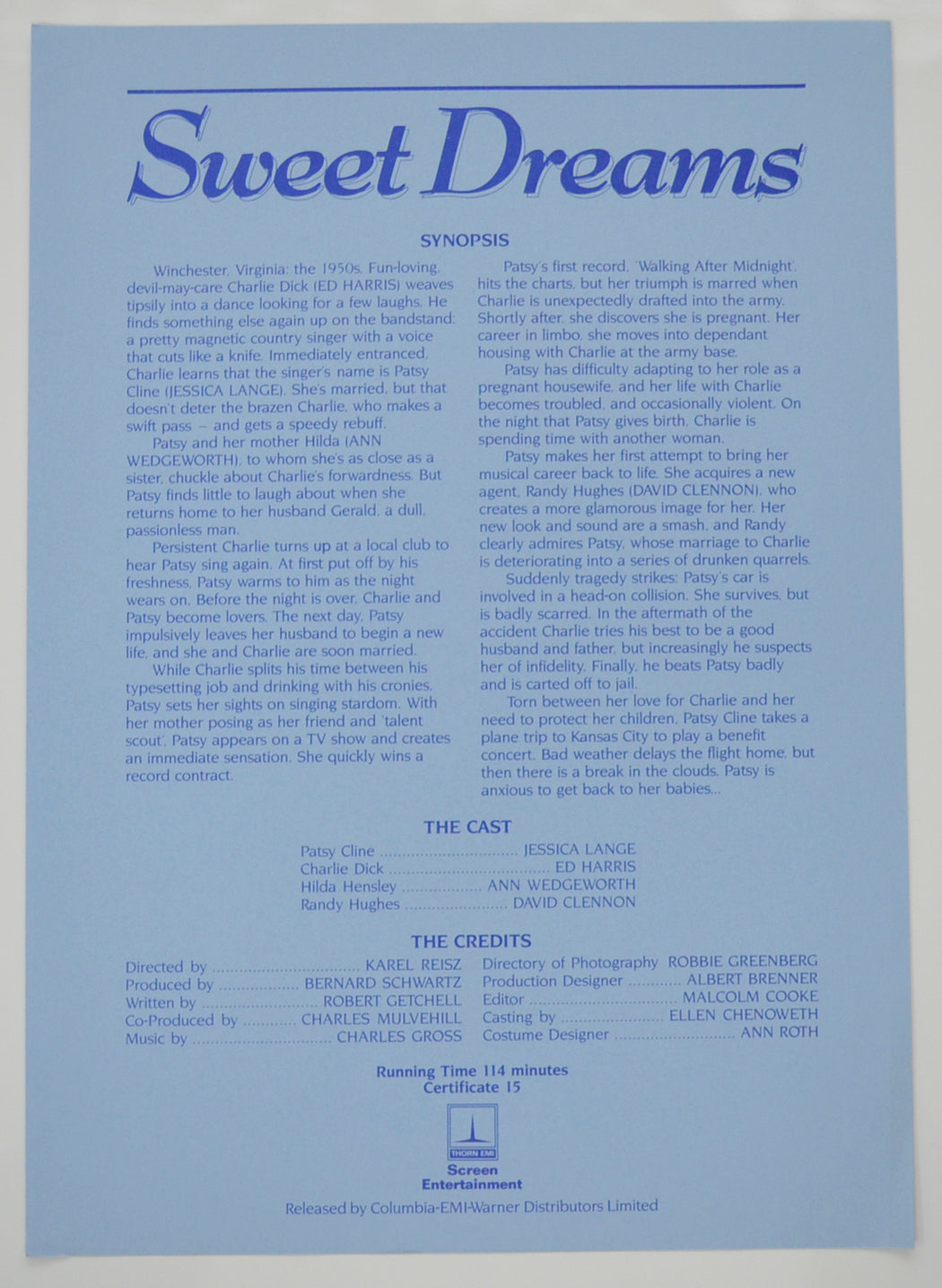 SWEET DREAMS Cinema Exhibitors Campaign Pressbook - SYNOPSIS 