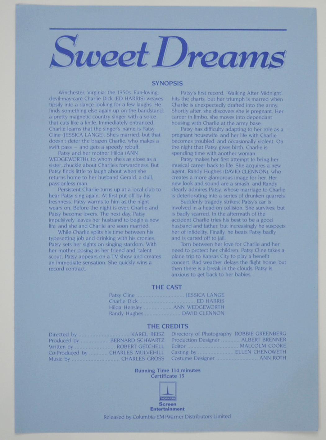 SWEET DREAMS Cinema Exhibitors Campaign Pressbook - SYNOPSIS 