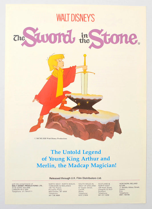 The Sword In The Stone Original Cinema Exhibitors Synopsis / Credits Sheet (UK)