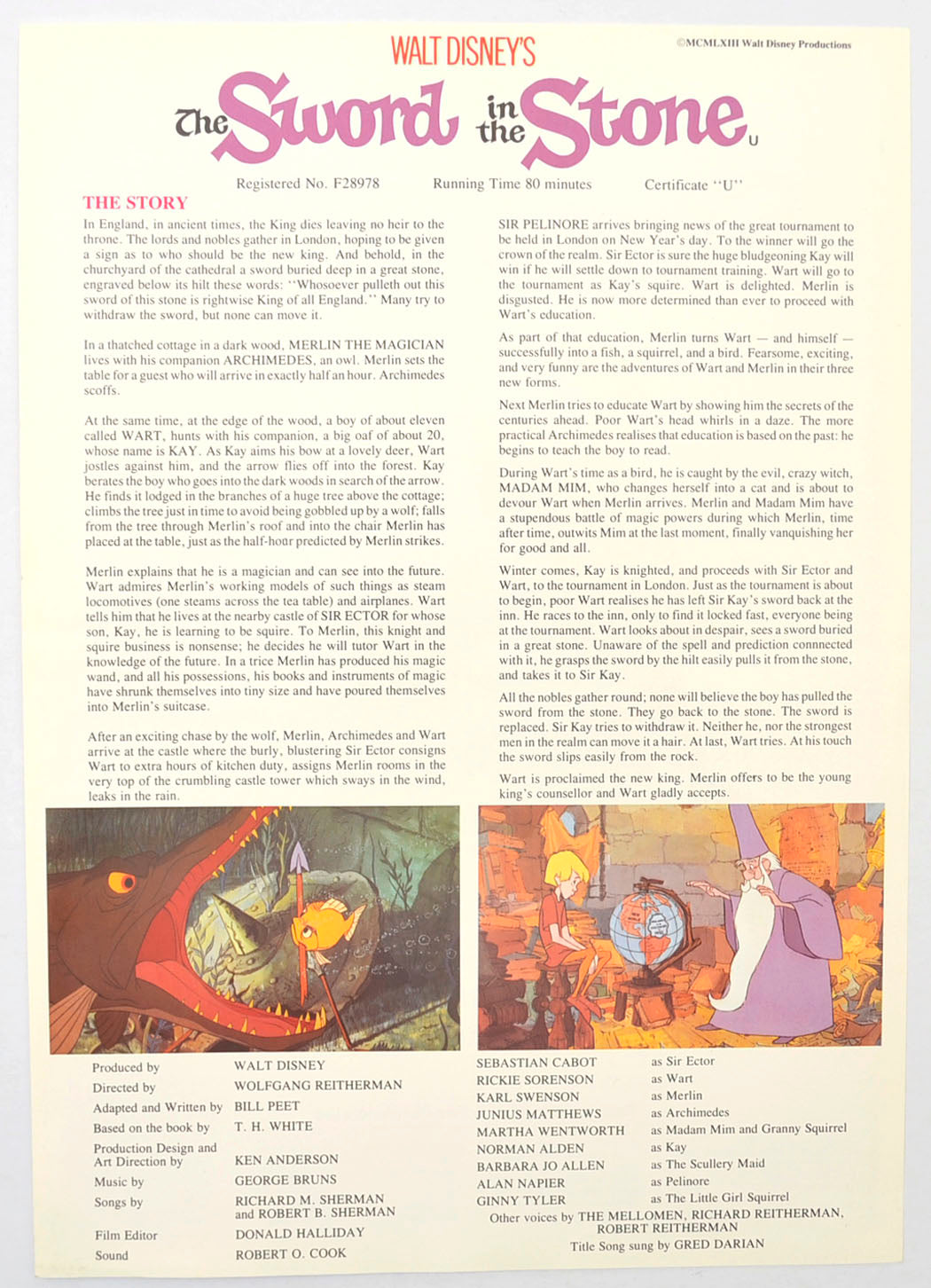 THE SWORD IN THE STONE Cinema Exhibitors Synopsis Credits Sheet - BACK 