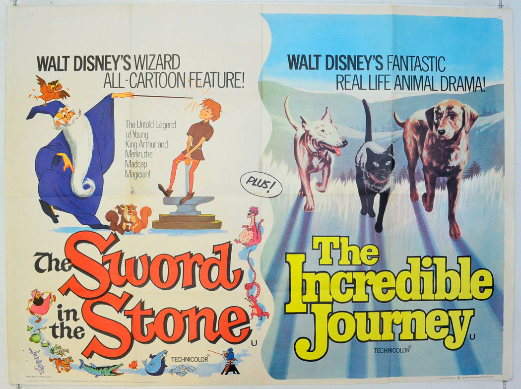 The Sword In The Stone / The Incredible Journey   (Double Bill)   Original British Quad Poster - Film Poster - Movie Poster 