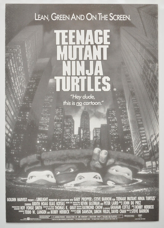 Teenage Mutant Ninja Turtles Original 6 Page Cinema Exhibitors Campaign Pressbook (UK)