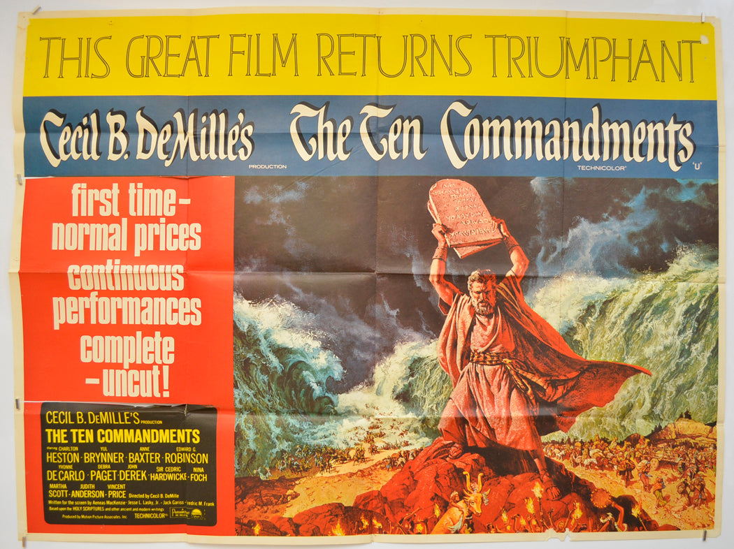 The Ten Commandments   (1966 re-release Poster)  Original Quad Poster - Film Poster - Movie Poster