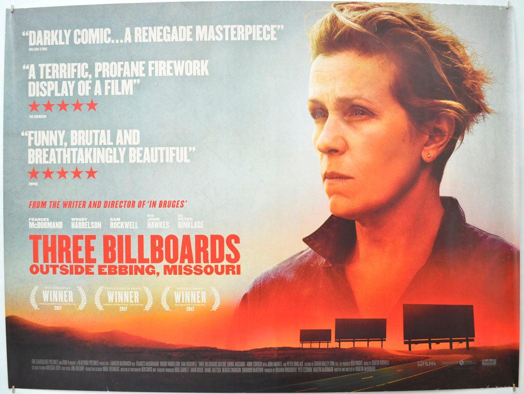 Three Billboards Outside Ebbing, Missouri  Original Quad Poster - Film Poster - Movie Poster