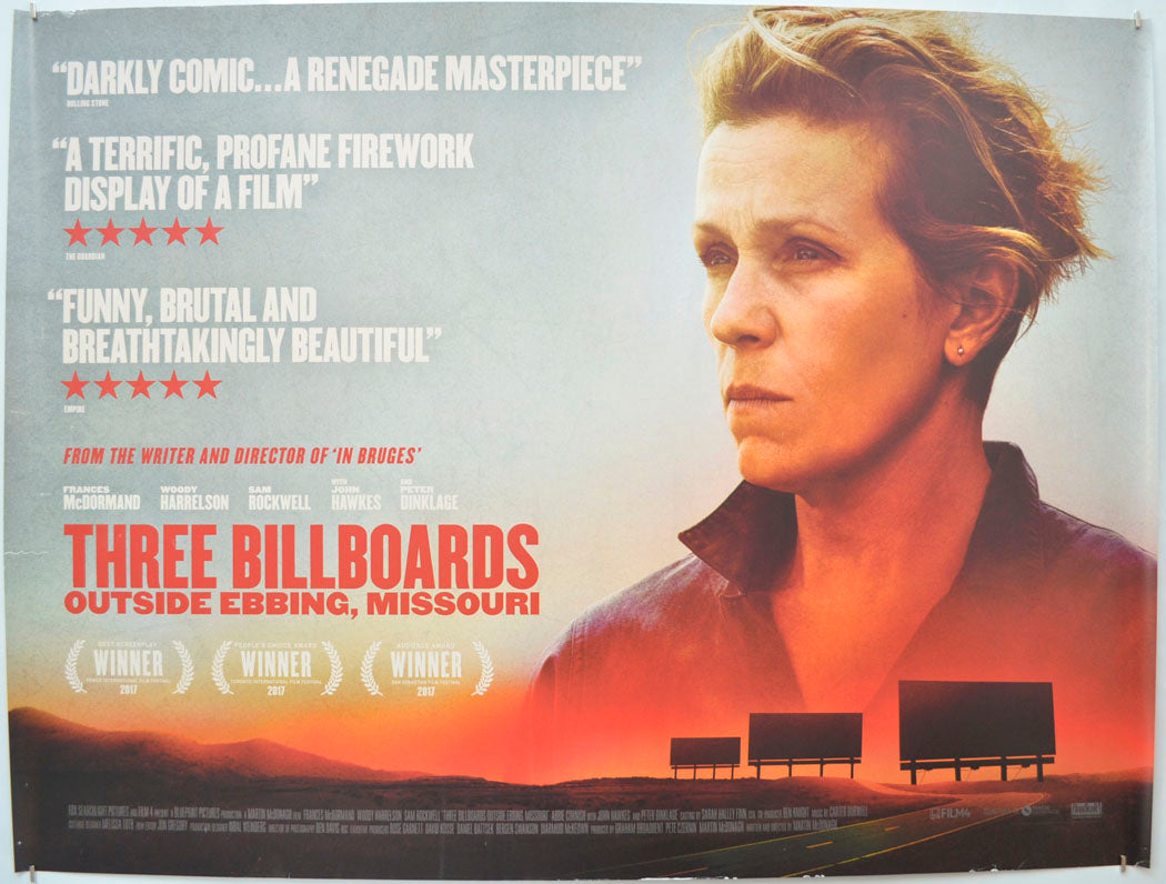 Three Billboards Outside Ebbing, Missouri  Original Quad Poster - Film Poster - Movie Poster