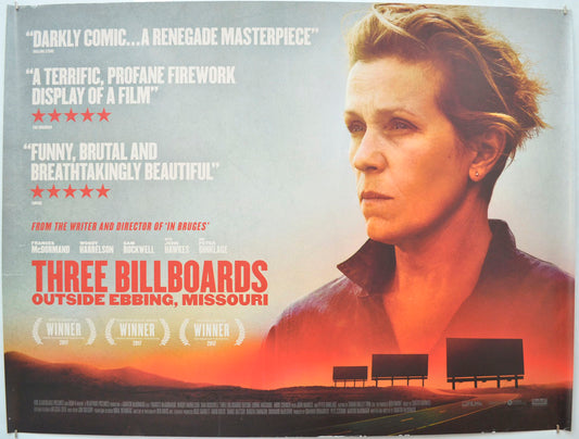 Three Billboards Outside Ebbing, Missouri  Original Quad Poster - Film Poster - Movie Poster