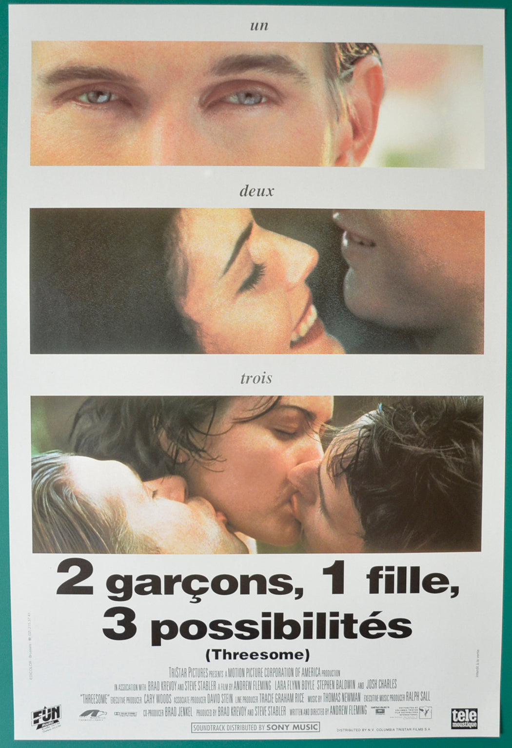 Threesome  (Belgian French Title - 2 Garcons, 1 Fille, 3 Possibilites)   Original Belgian Poster - Film Poster - Movie Poster