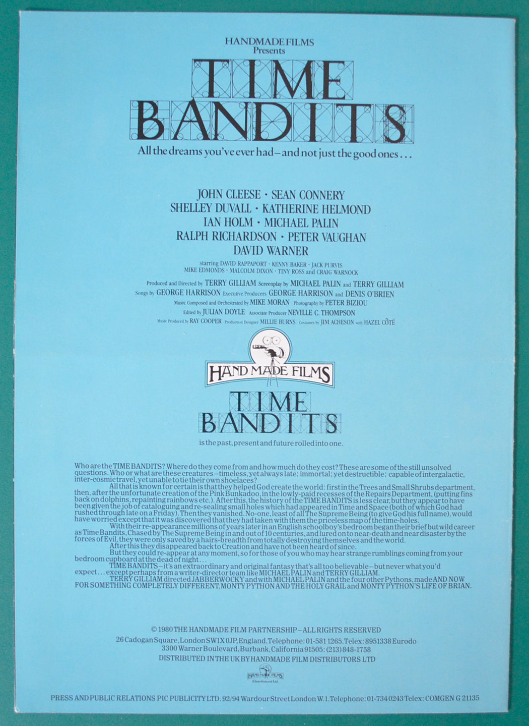 TIME BANDITS – Cinema Exhibitors Synopsis / Credits Booklet - Back