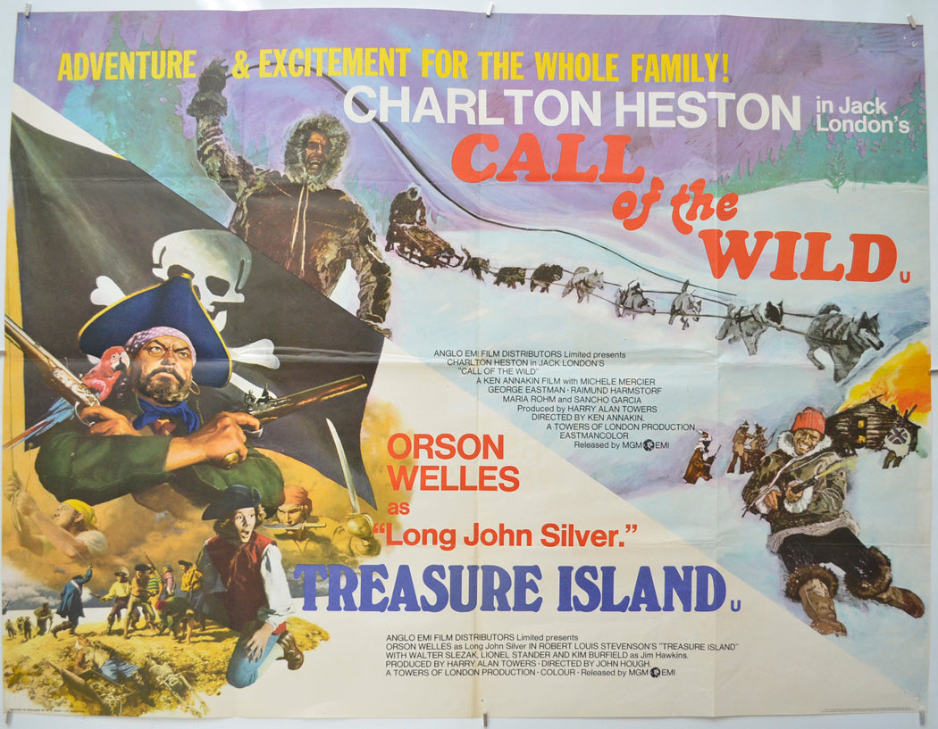 Treasure Island / Call Of The Wild (Double Bill) Original Quad Poster - Film Poster - Movie Poster